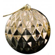 Χριστουγεννιάτικη Μπάλα Οροφής Χρυσή με Ανάγλυφους Ρόμβους, Γυαλιστερή (15cm)